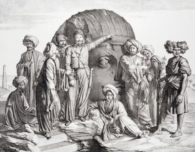 Monsieur Drovetti and His Followers Using a Plumb Line to Measure a Colossal Head in the Egyptian Desert by Granger